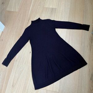 Purple Long Sleeve Ruffle Neck Knit Dress